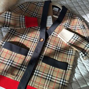 Burberry Plaid Cardigan with Red Accents